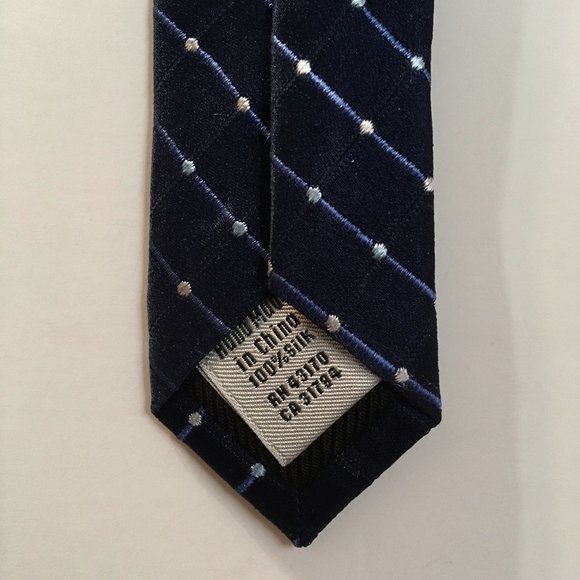 Geoffrey Beene Navy Neck Tie 100% Silk Handmade Geometric Blue Check - Picture 6 of 6